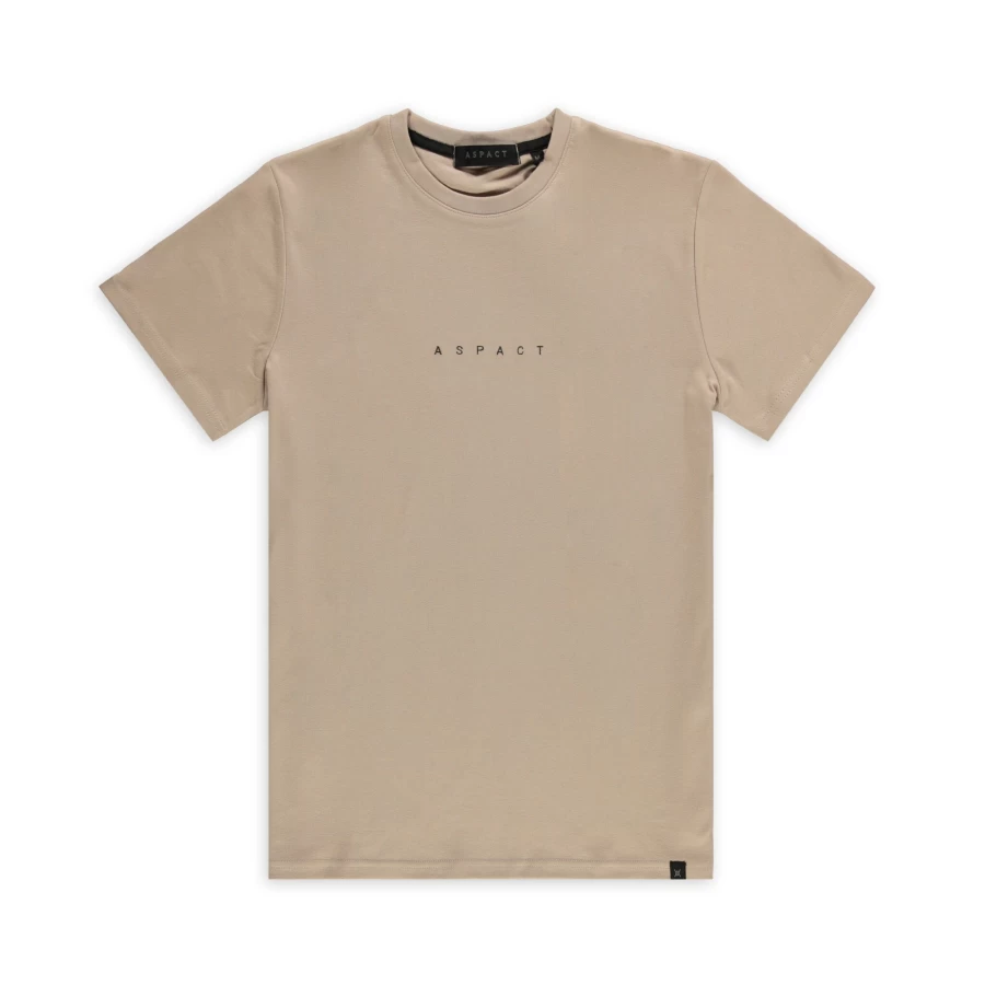 Aspact Taupe Embroidery T-Shirt - Soft Cotton Crewneck Tee with Unique Stitched Design