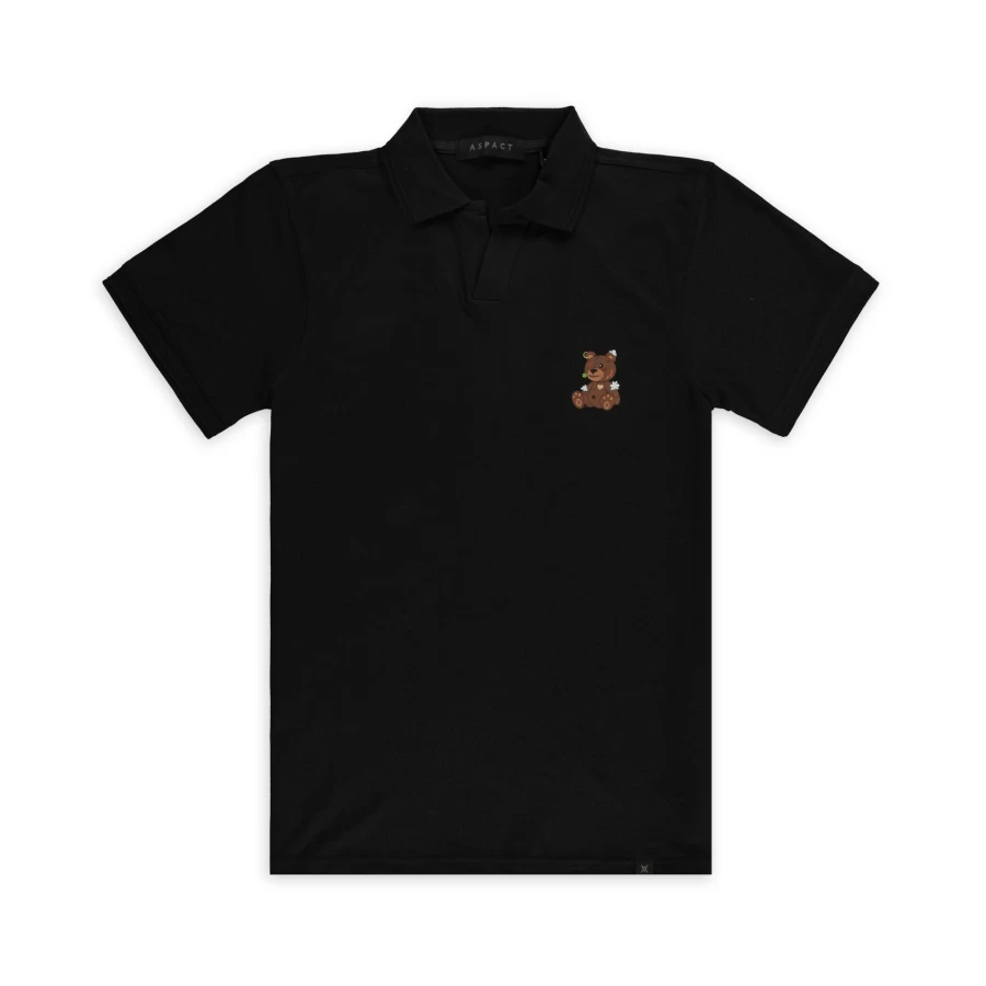 Aspact Men's Classic Black Teddy Bear Polo Shirt - Casual Comfort Fit