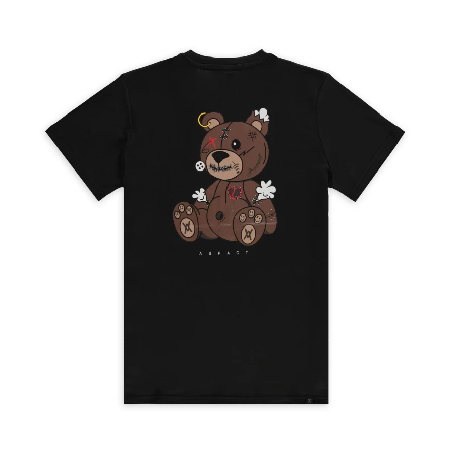 Aspact Teddy Graphic Tee - Soft Black Cotton T-Shirt for Men & Women