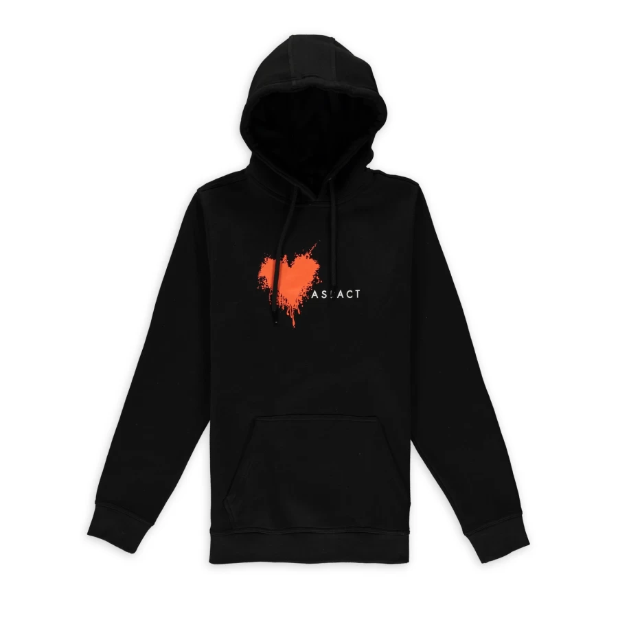 Aspact Black & Orange Heart Print Hoodie - Soft Unisex Pullover Sweatshirt
