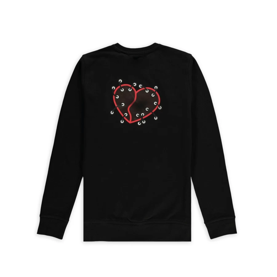 Aspact Broken Heart Embroidered Sweater - Black Gothic Grunge Pullover for Men & Women