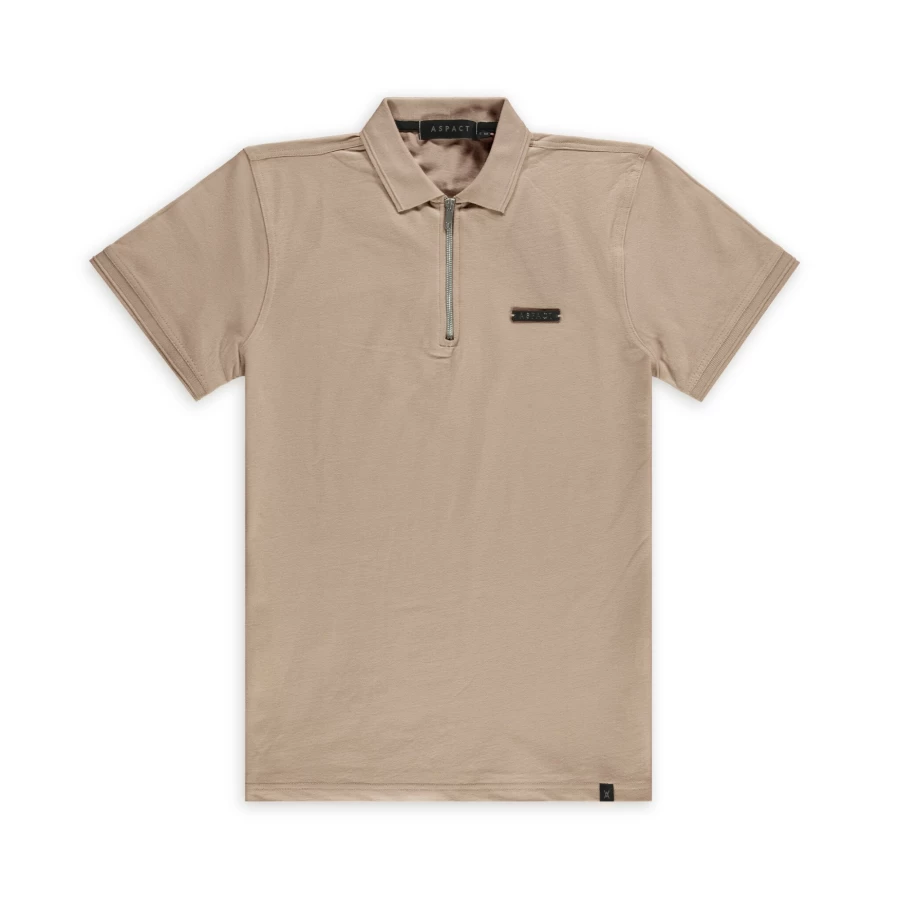 Aspact Men's Taupe Metal Plate Polo Shirt - Premium Cotton Blend Stylish Casual Top